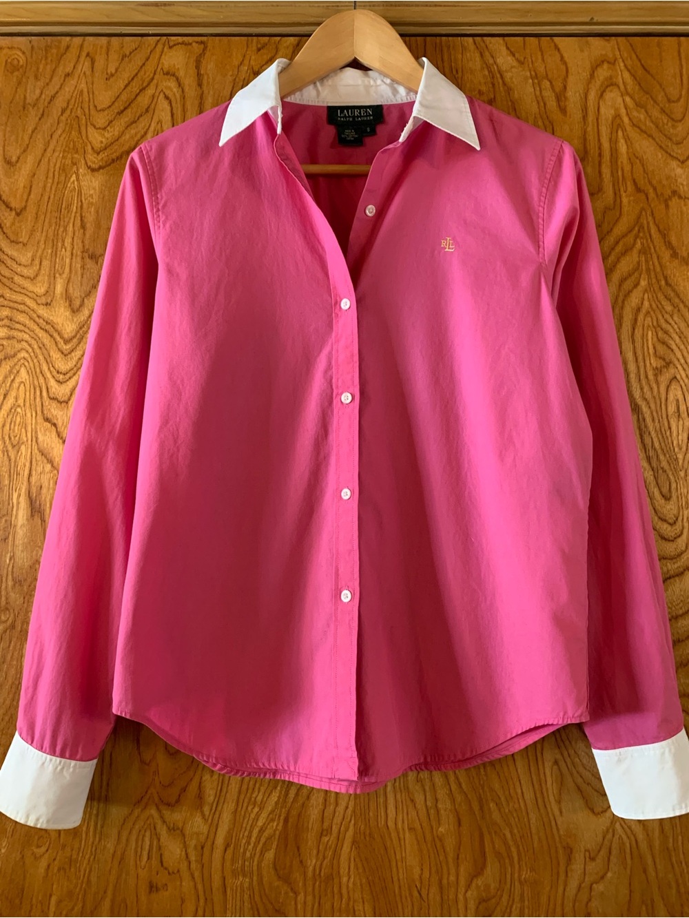 Ralph Lauren Pink Button-Down Shirt with White Collar & Cuffs